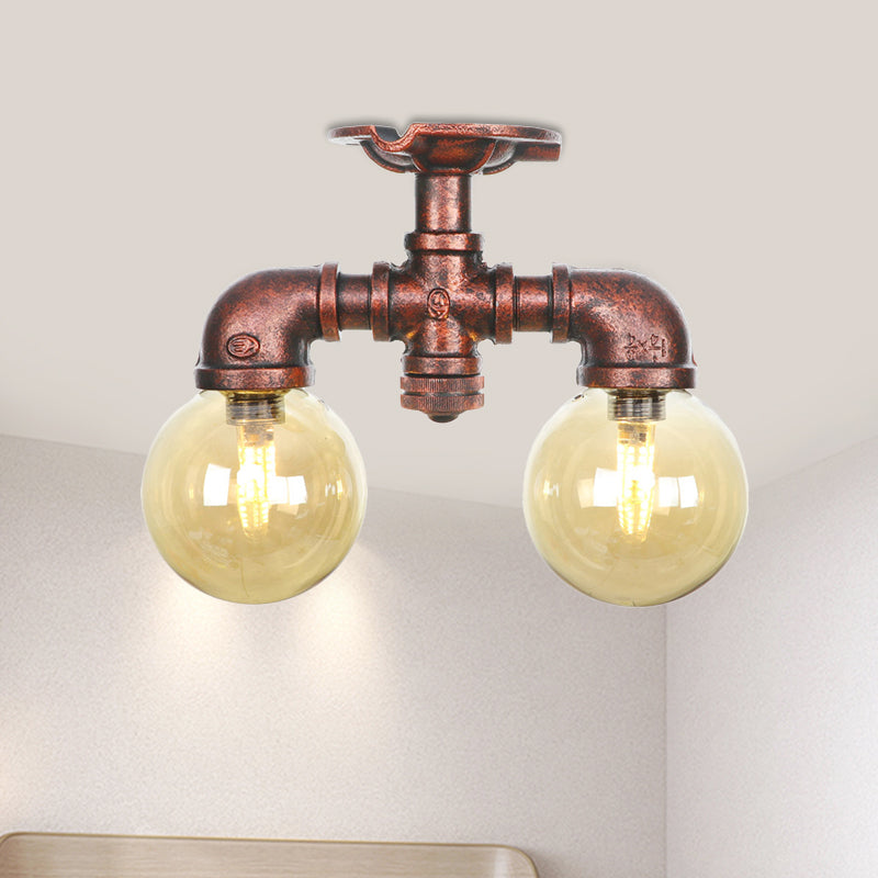 Elodie Amber Glass Copper Flush Mount Ceiling Light