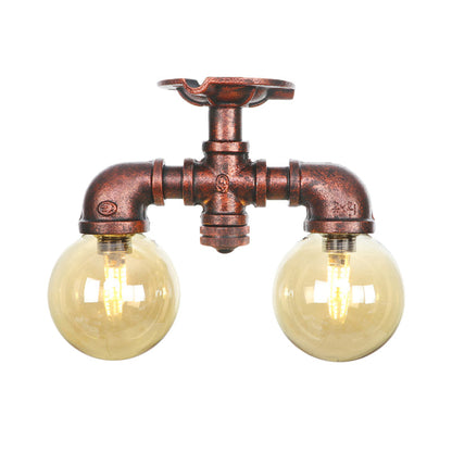 Elodie Amber Glass Copper Flush Mount Ceiling Light