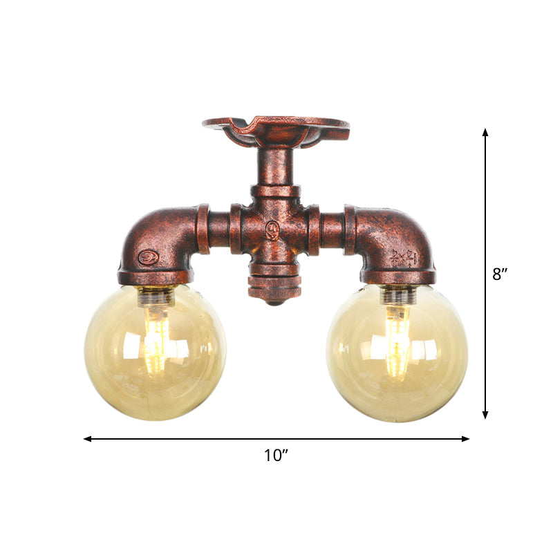 Elodie Amber Glass Copper Flush Mount Ceiling Light