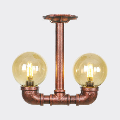Elise Amber Glass Copper Dual Flush Ceiling Light