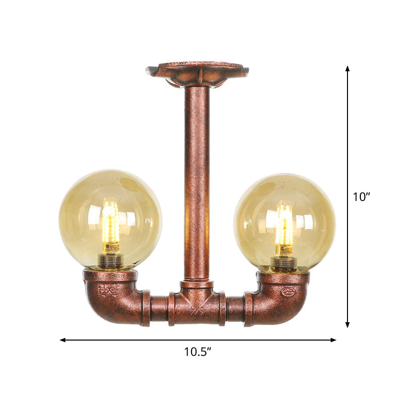 Elise Amber Glass Copper Dual Flush Ceiling Light
