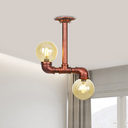 Elise Amber Glass Copper Dual Flush Ceiling Light
