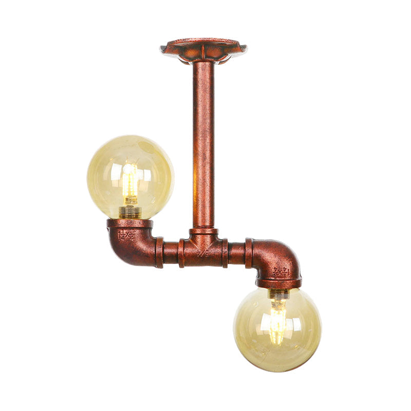 Elise Amber Glass Copper Dual Flush Ceiling Light