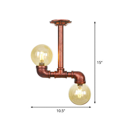 Elise Amber Glass Copper Dual Flush Ceiling Light