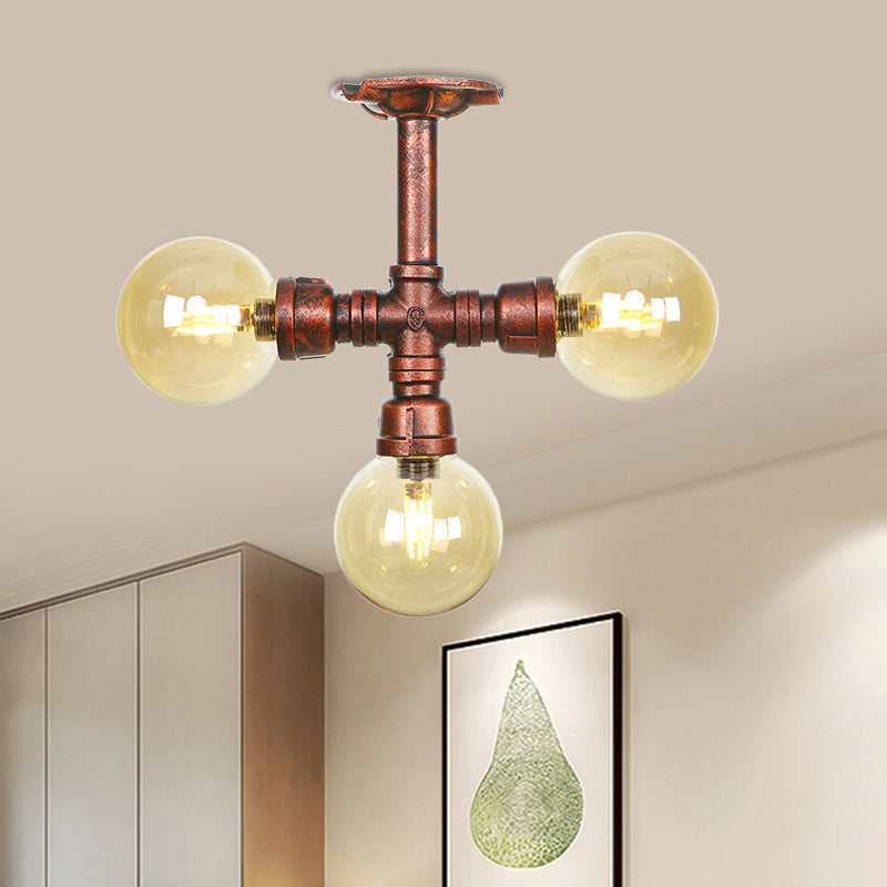 Sophie Amber Glass Copper Semi Flush Ceiling Light