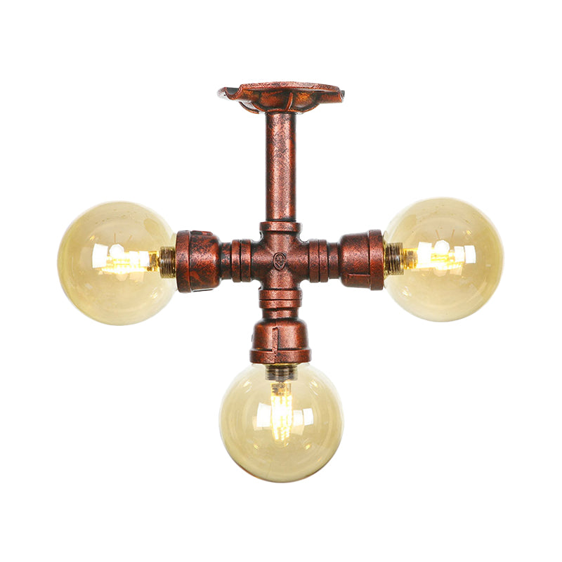 Sophie Amber Glass Copper Semi Flush Ceiling Light