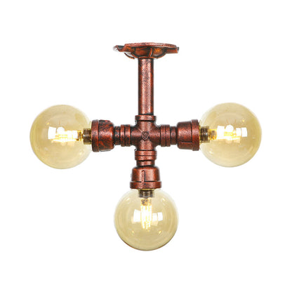 Sophie Amber Glass Copper Semi Flush Ceiling Light