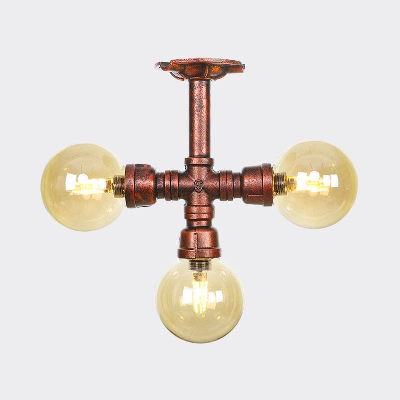 Sophie Amber Glass Copper Semi Flush Ceiling Light