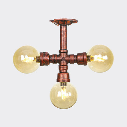 Sophie Amber Glass Copper Semi Flush Ceiling Light