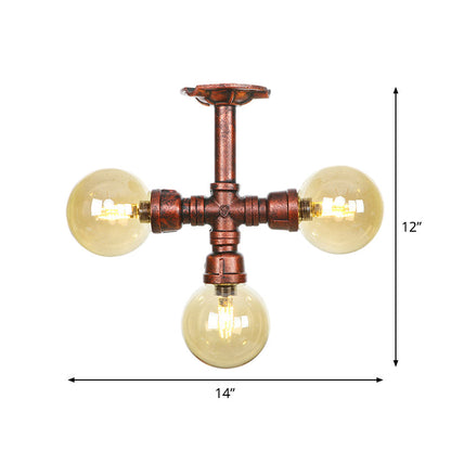 Sophie Amber Glass Copper Semi Flush Ceiling Light