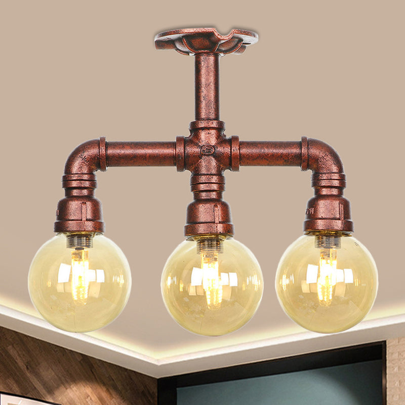 Sophie Amber Glass Copper Semi Flush Ceiling Light