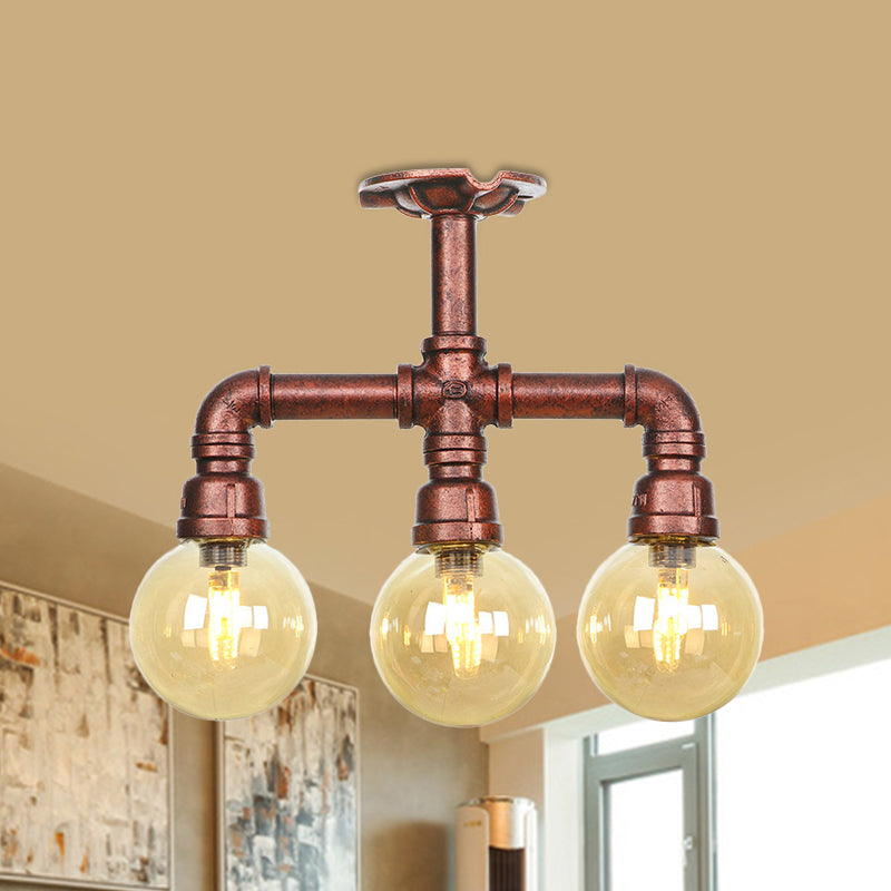 Sophie Amber Glass Copper Semi Flush Ceiling Light
