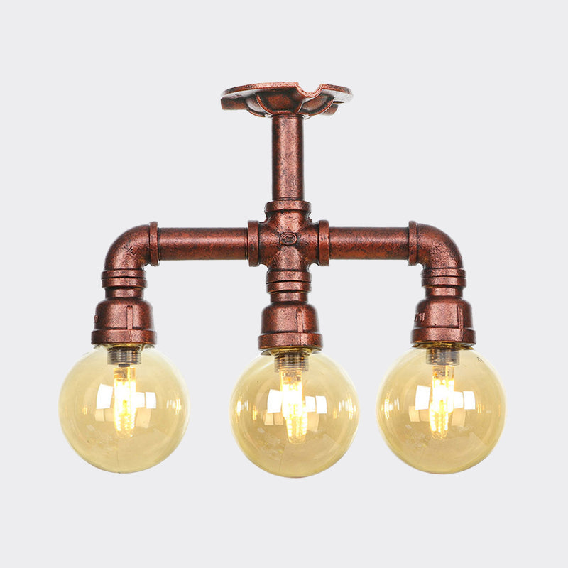 Sophie Amber Glass Copper Semi Flush Ceiling Light