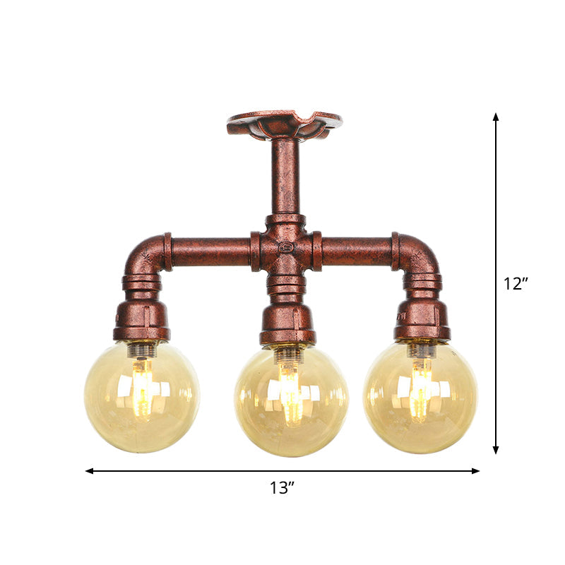Sophie Amber Glass Copper Semi Flush Ceiling Light