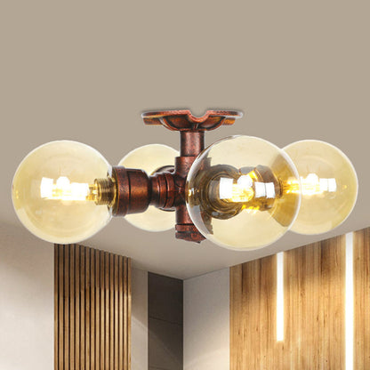 Sophie Amber Glass Copper Semi Flush Ceiling Light