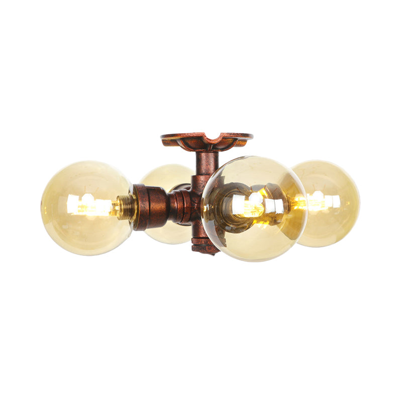 Sophie Amber Glass Copper Semi Flush Ceiling Light