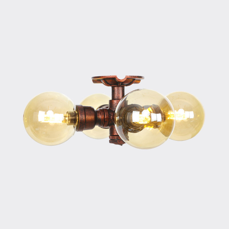 Sophie Amber Glass Copper Semi Flush Ceiling Light