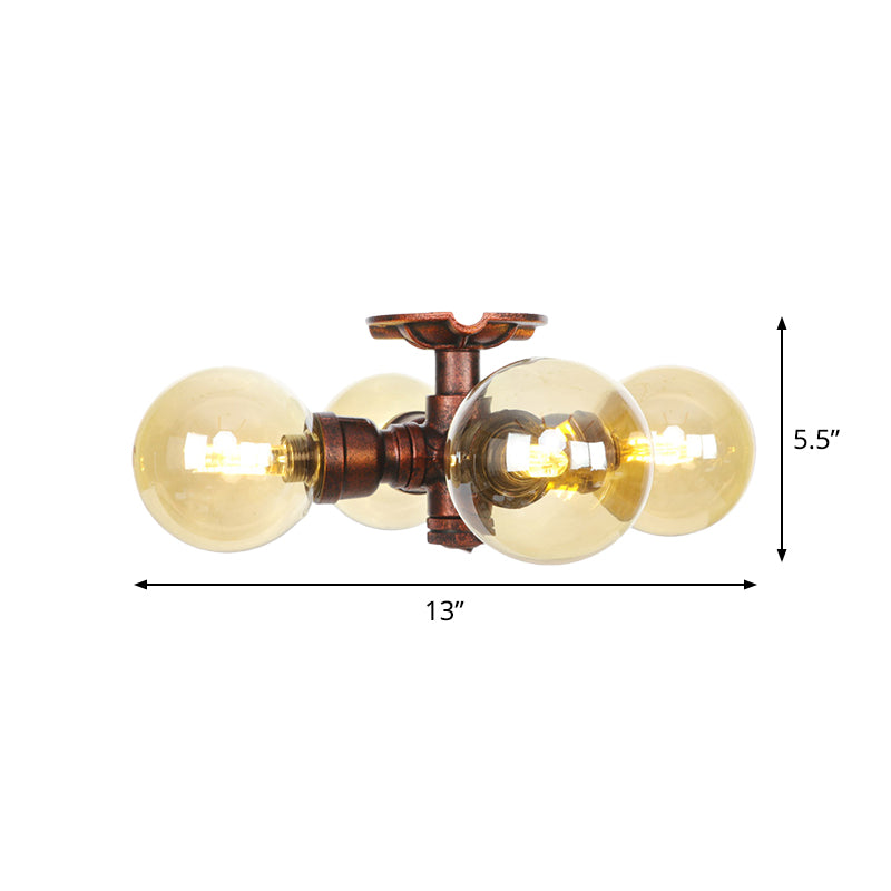 Sophie Amber Glass Copper Semi Flush Ceiling Light