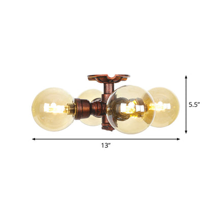 Sophie Amber Glass Copper Semi Flush Ceiling Light