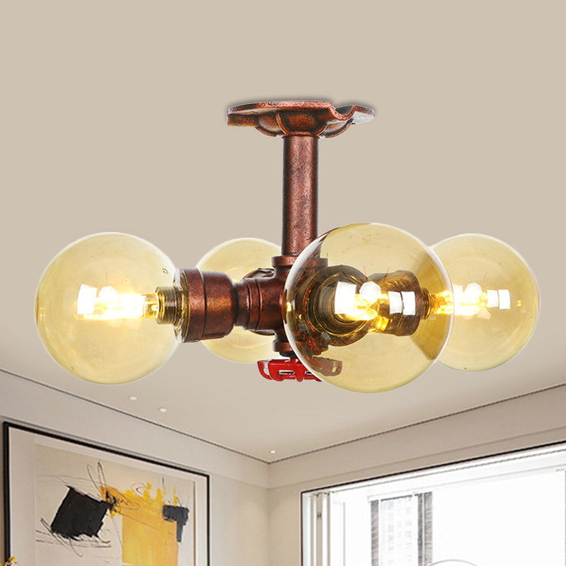 Sophie Amber Glass Copper Semi Flush Ceiling Light