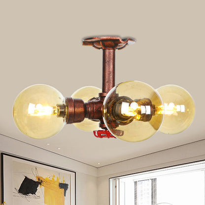 Sophie Amber Glass Copper Semi Flush Ceiling Light