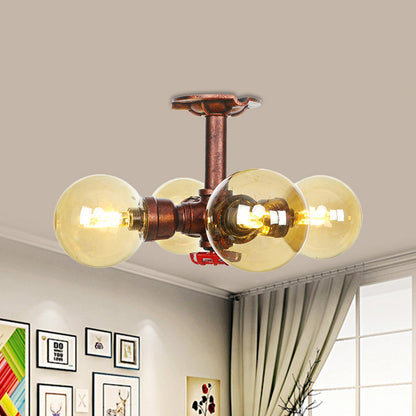 Sophie Amber Glass Copper Semi Flush Ceiling Light