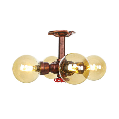 Sophie Amber Glass Copper Semi Flush Ceiling Light