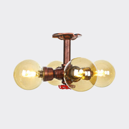 Sophie Amber Glass Copper Semi Flush Ceiling Light