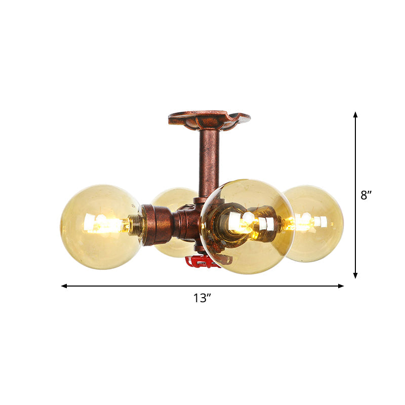 Sophie Amber Glass Copper Semi Flush Ceiling Light