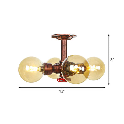Sophie Amber Glass Copper Semi Flush Ceiling Light