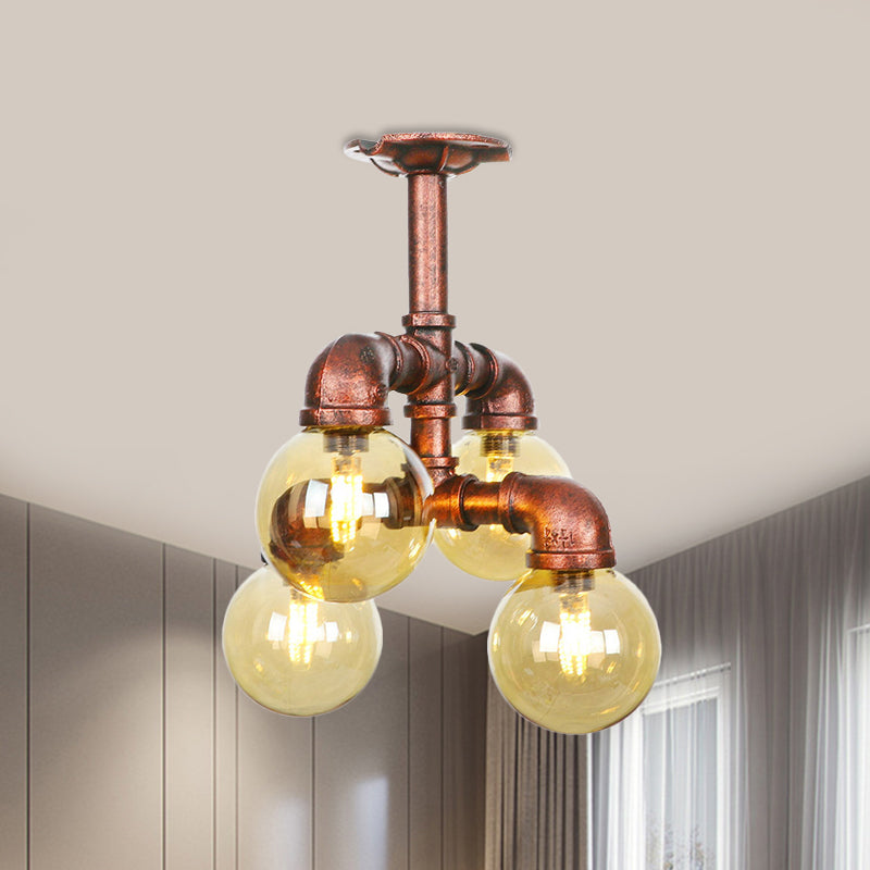 Colette Amber Glass Copper Multi-Light Flush Ceiling Light