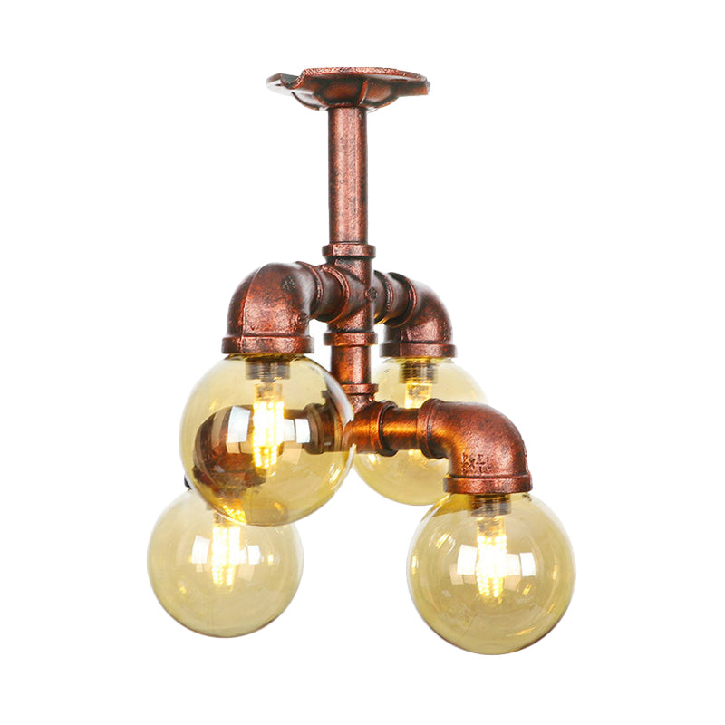 Colette Amber Glass Copper Multi-Light Flush Ceiling Light