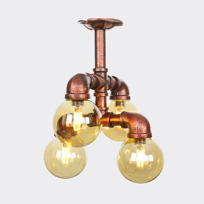 Colette Amber Glass Copper Multi-Light Flush Ceiling Light