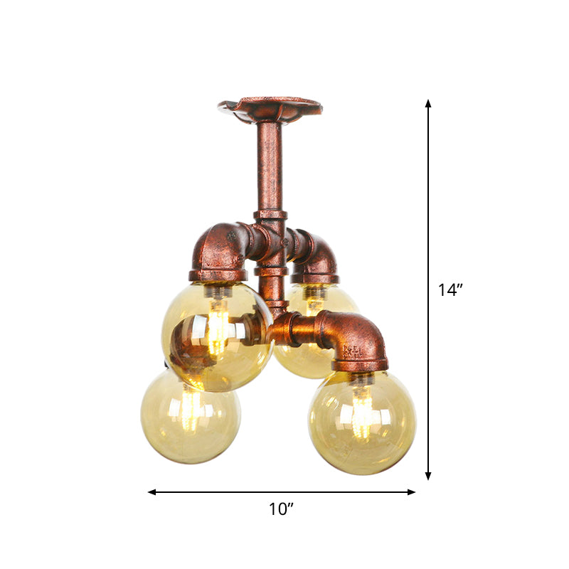 Colette Amber Glass Copper Multi-Light Flush Ceiling Light