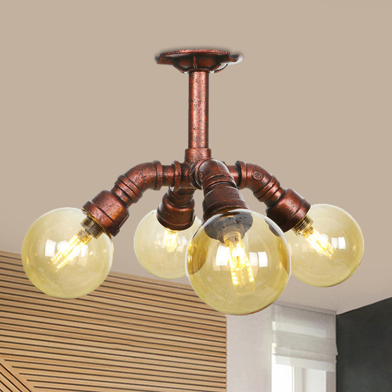 Colette Amber Glass Copper Multi-Light Flush Ceiling Light