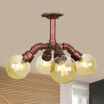 Colette Amber Glass Copper Multi-Light Flush Ceiling Light