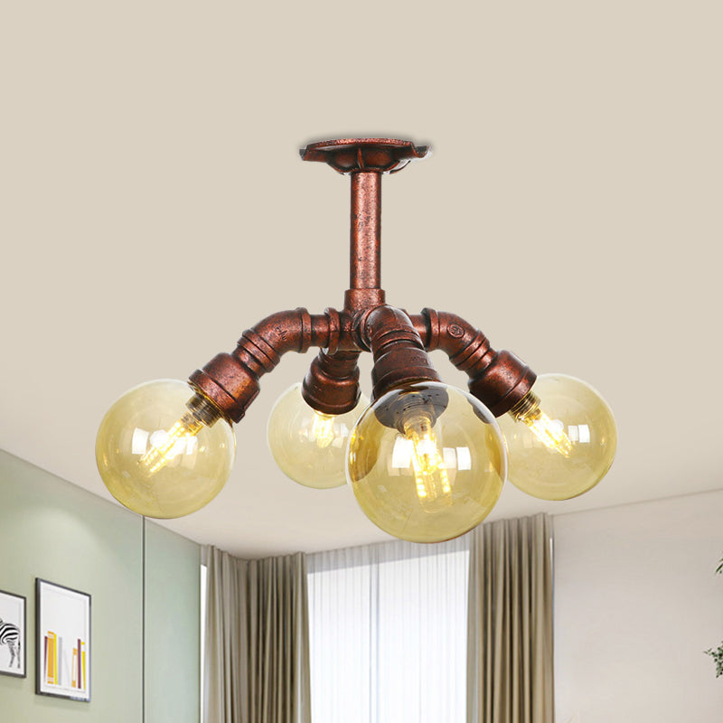 Colette Amber Glass Copper Multi-Light Flush Ceiling Light