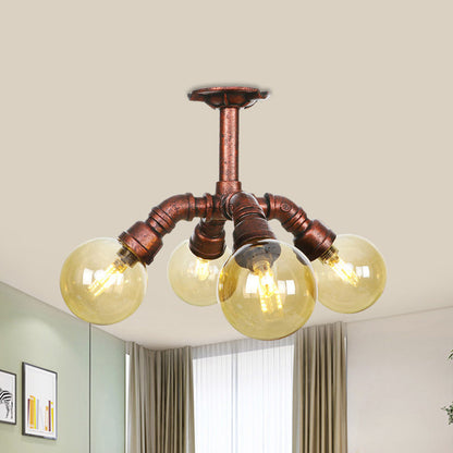 Colette Amber Glass Copper Multi-Light Flush Ceiling Light