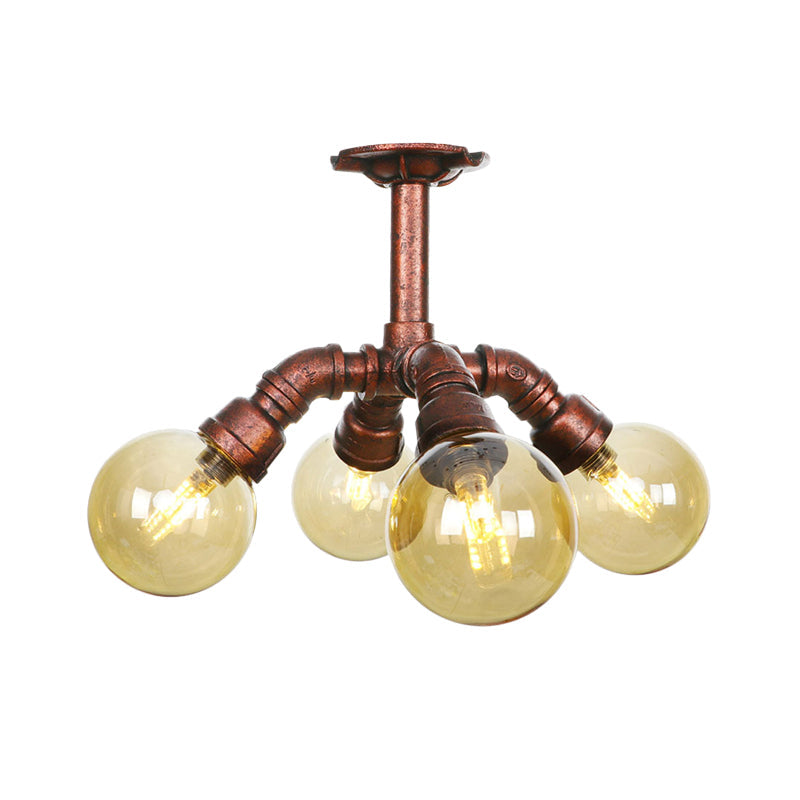 Colette Amber Glass Copper Multi-Light Flush Ceiling Light