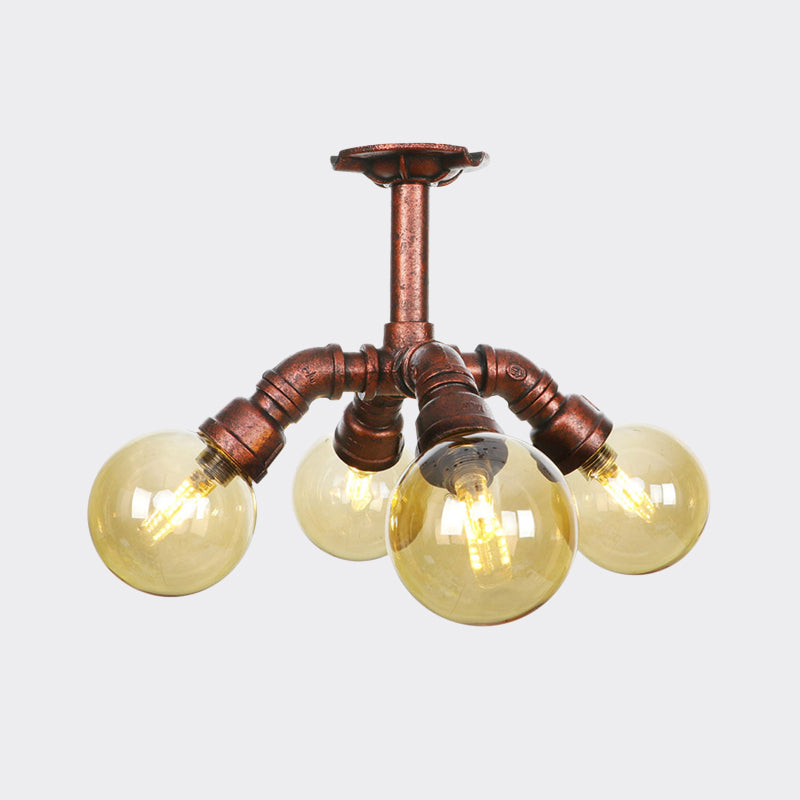 Colette Amber Glass Copper Multi-Light Flush Ceiling Light