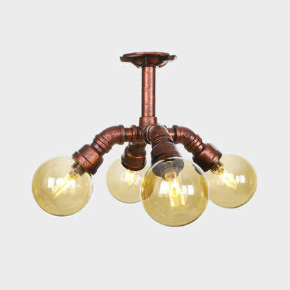 Colette Amber Glass Copper Multi-Light Flush Ceiling Light