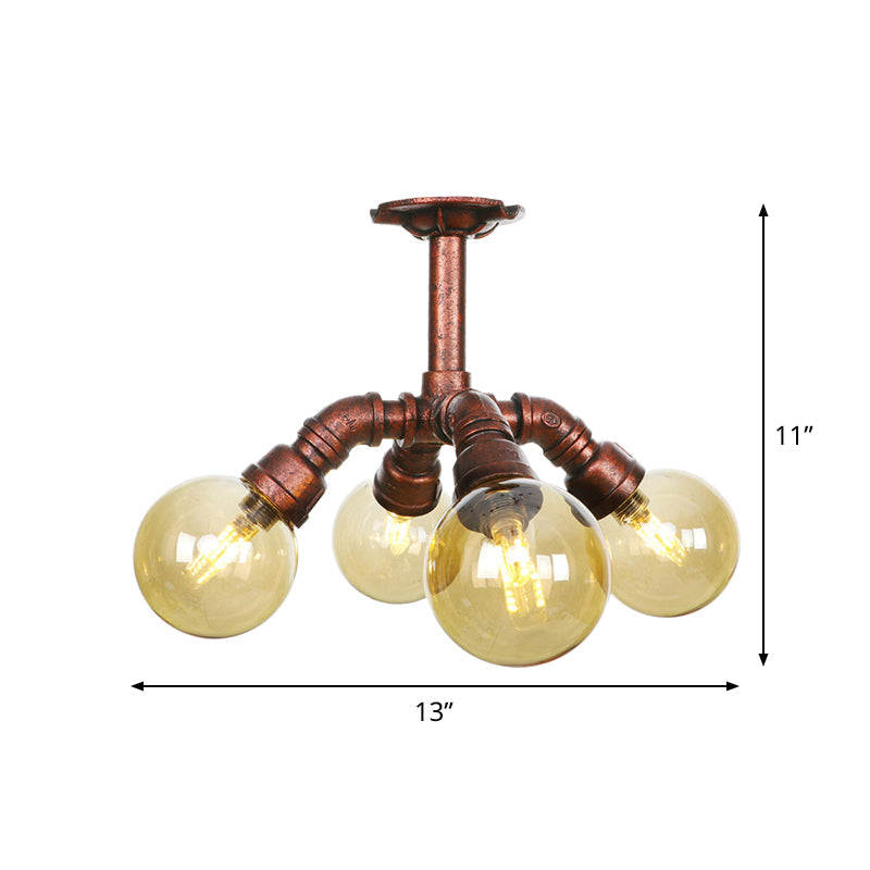 Colette Amber Glass Copper Multi-Light Flush Ceiling Light
