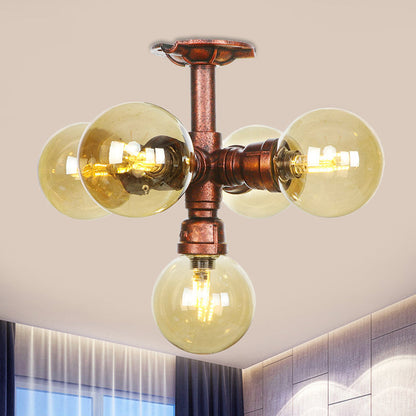 Colette Amber Glass Copper Multi-Light Flush Ceiling Light