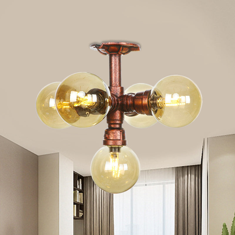 Colette Amber Glass Copper Multi-Light Flush Ceiling Light