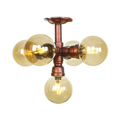 Colette Amber Glass Copper Multi-Light Flush Ceiling Light