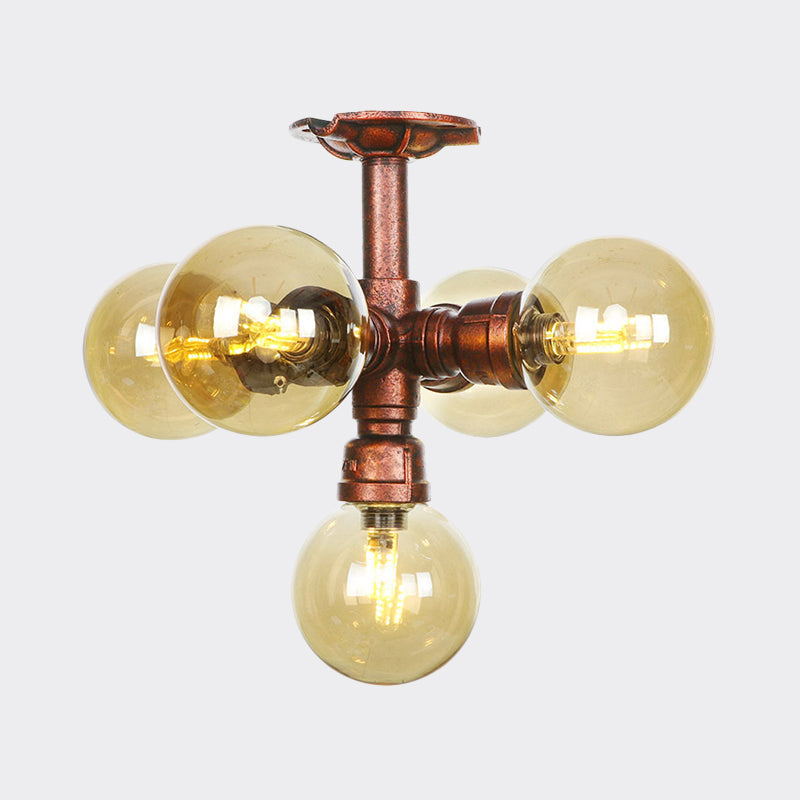 Colette Amber Glass Copper Multi-Light Flush Ceiling Light