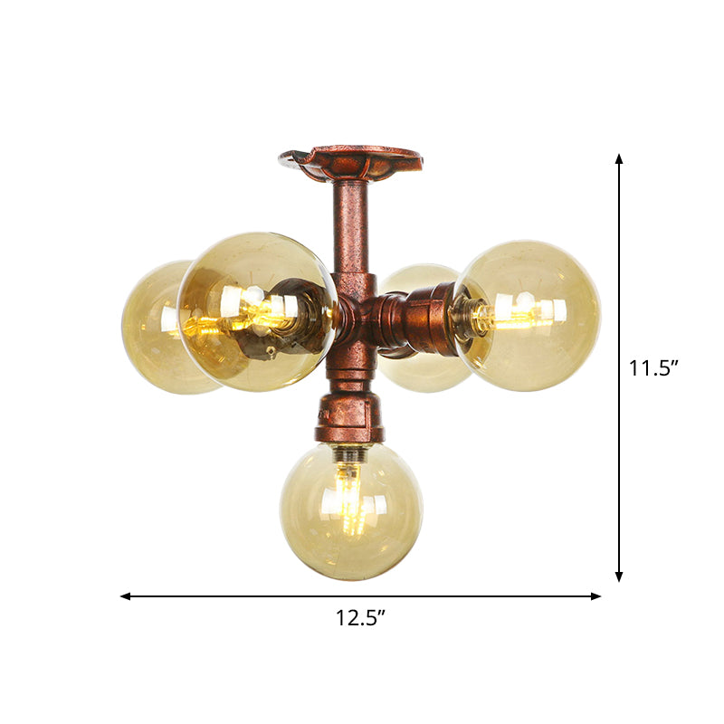Colette Amber Glass Copper Multi-Light Flush Ceiling Light