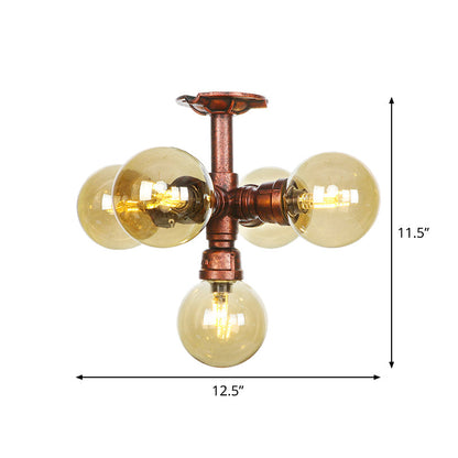 Colette Amber Glass Copper Multi-Light Flush Ceiling Light
