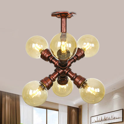 Colette Amber Glass Copper Multi-Light Flush Ceiling Light