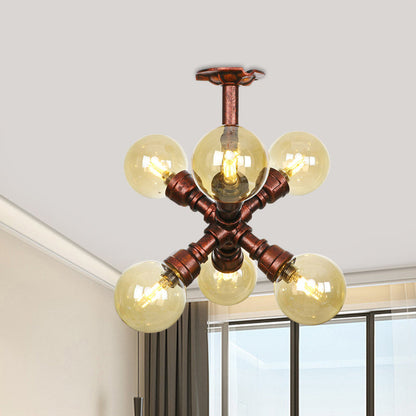 Colette Amber Glass Copper Multi-Light Flush Ceiling Light